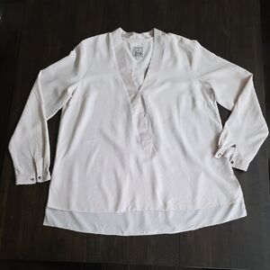 Go By GoSilk 100% Silk Cream Long Sleeve Kimono V-neck Blouse, Size L